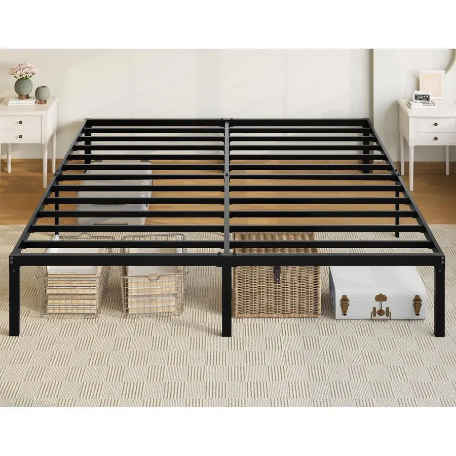 

King Size Bed Frame, 14 inch Metal Platform Beds with Storage Space, No Box Spring Needed and Easy Assembly, Black