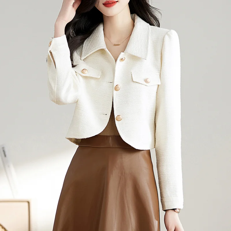 Early Autumn 2023 New Small Fragrant Short Coat Round Neck Long Sleeve Slim Fit and Slim Temperament Office Lady ComfortableTop