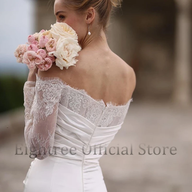 Abiti da sposa a sirena eleganti ottalbero 2023 abito da sposa a maniche lunghe in pizzo con spalle scoperte abiti da sera bianchi Plus Size