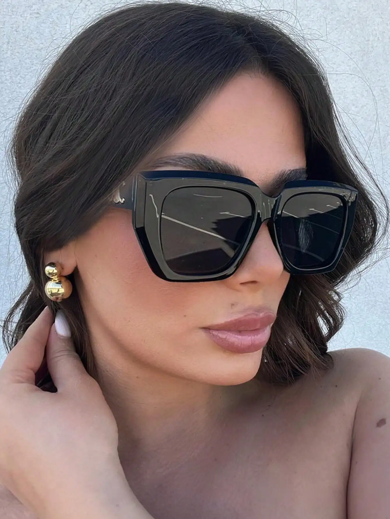 

Oversized Geometric Square Frame Sunglasses for Women - UV400 Protection, Plastic Frame & Lens
