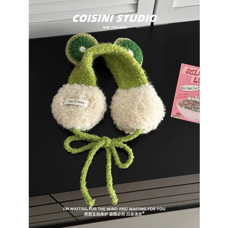 simpatici-paraorecchie-in-peluche-a-forma-di-rana-per-donna-caldi-e-morbidi-ideali-per-l'inverno-con-decorazioni-in-maglia-cinturino-regolabile-antivento-copriorecchie-per-attivita-all'aperto