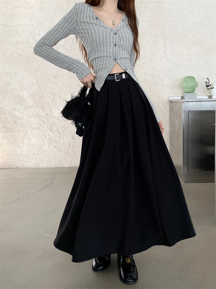 2026 New Korean Skirt Women Solid Color Versatile Mid-length Pleated Skirt Large Swing Type Skirt Female Long Skirts for Women