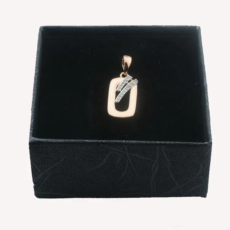 FJ Women 585 Rose Gold Color Square With White Crystal Pendant Necklace New image 4