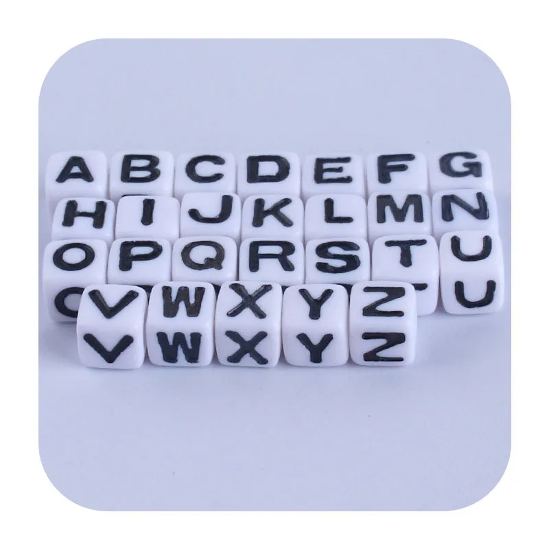ABCPICK 7mm 100pc/lot Baby Square Acrylic English Alphabet Beads Teething Loose Bead for Pacifier Chain Necklace Accessories