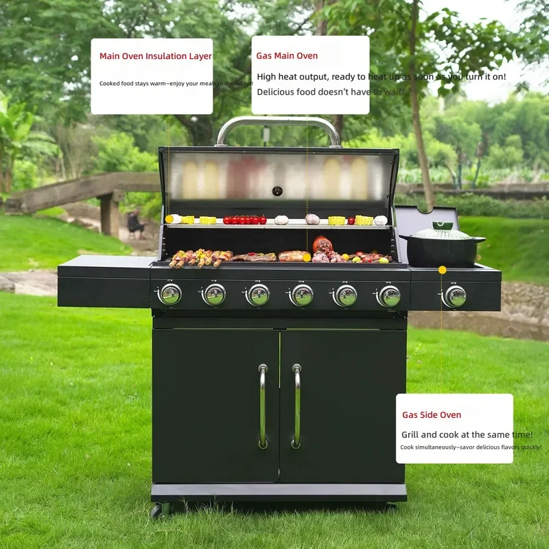 Large Outdoor Gas BBQ Grill Stainless Steel Charcoal Barbecue American Style Backyard Patio Villa Cooking Equipment For