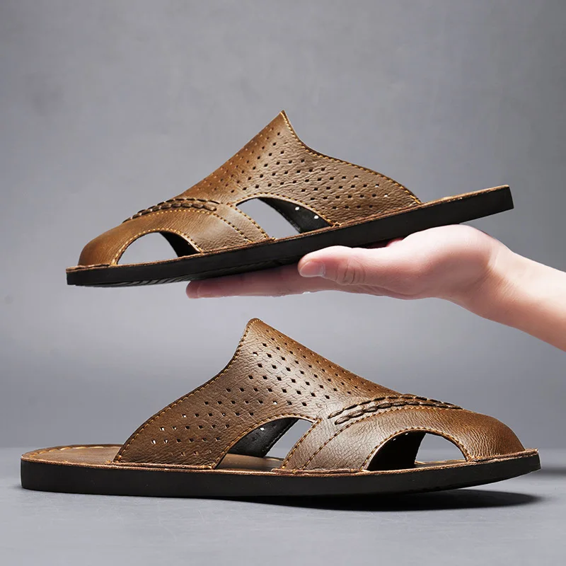 

Designer Sandals Men's Handmade Cowhide Leather Sandals Fashion Hollow Out Casual Sandal Summer Comfortable Flat Sandals for Men