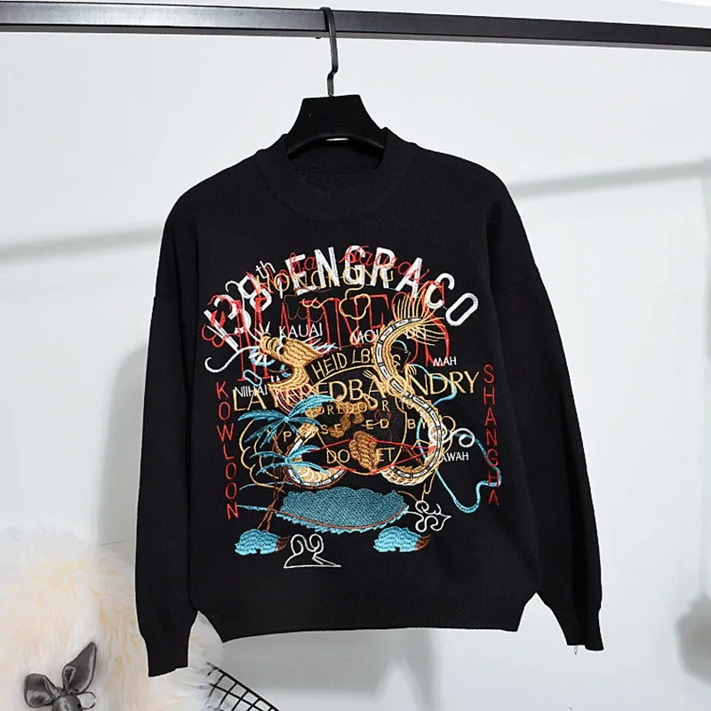 

Вязаный комплект с вышивкой и буквами, женский осенний свитер с длинными рукавами, брюки-карандаш, женские наряды из двух предметов, повседневный свободный трикотаж, костюм