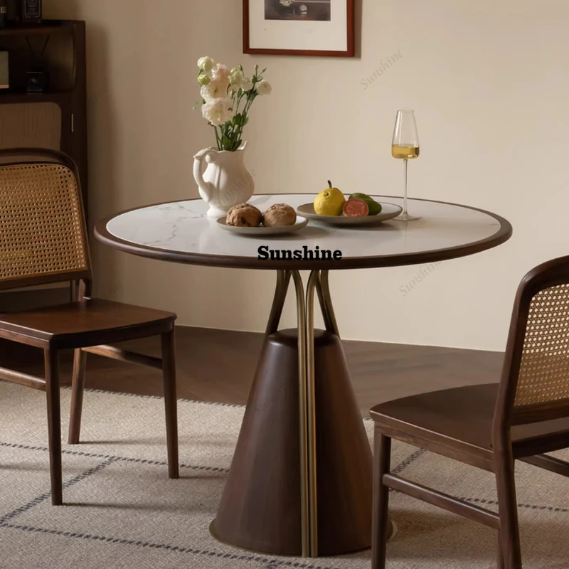 

Solid wood slate round dining table for small household meal table