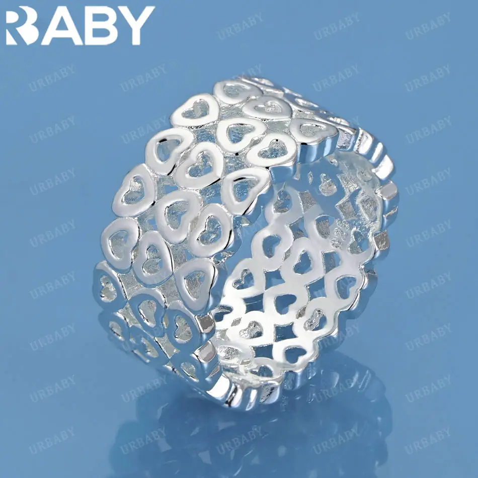 

URBABY 925 Sterling Silver Size 7-10 Heart Combination Ring For Women Fashion Jewelry Vintage Grace Charm Noble Party Birthday
