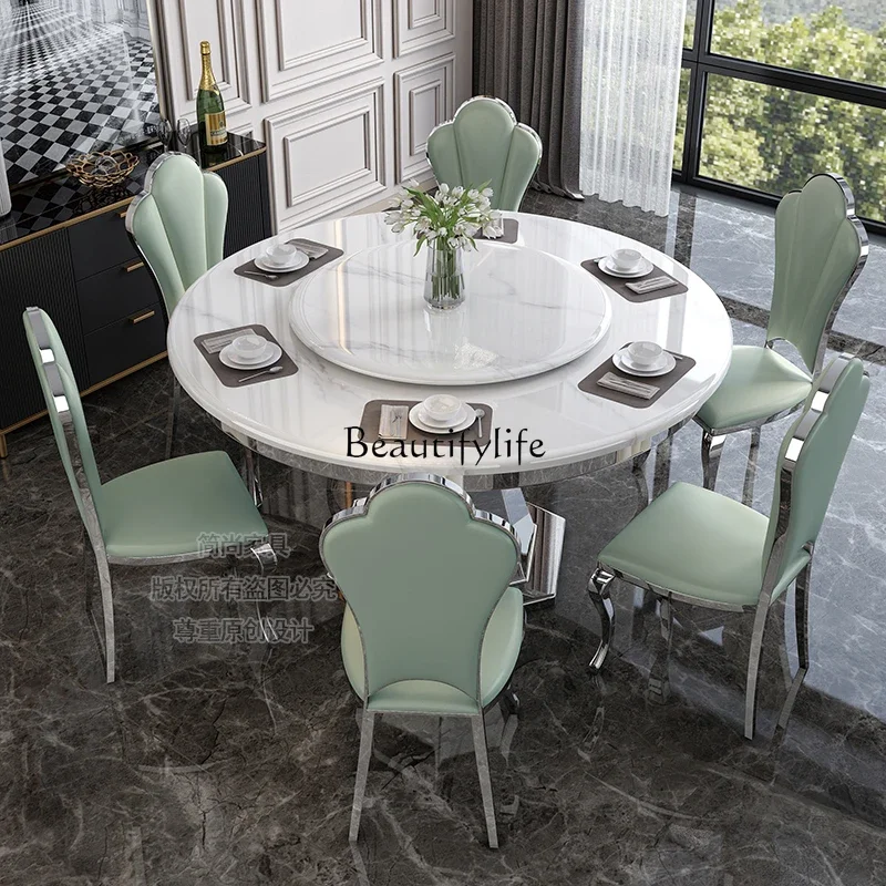 Mild Luxury Marble Dining Table Modern Simple Home Large and Small Apartment Type round Dining Table with Turntable