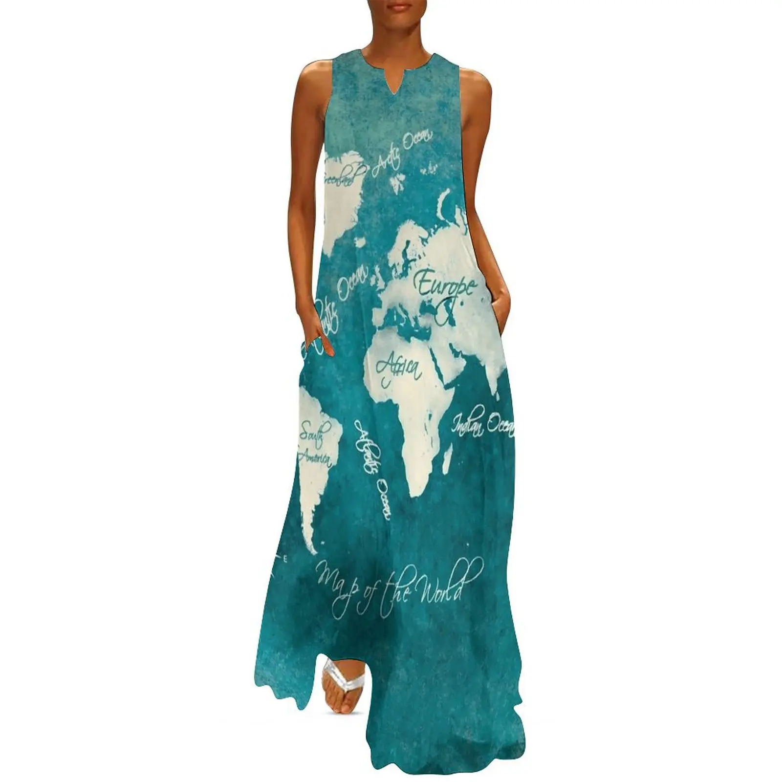 

World Map 2020 Dress Spring Map of The World Street Wear Boho Beach Long Dresses Female Vintage Maxi Dress Gift