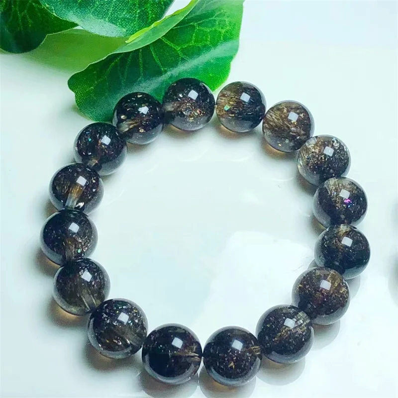 Natural Black Currant Quartz Bracelet Jewelry  Woman Man Fengshui Healing Wealth Beads Crystal Gift 1pcs 12/14MM