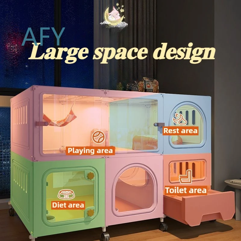 Cat Villa Pulley Design Cat Cage for Outdoor Large Space Easy Install Cat House Shelves Firm Durable Cats Accessories