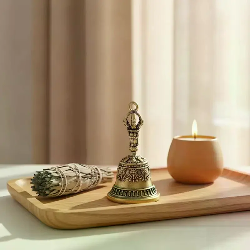 Vintage Brass Bell With Intricate Carved Details And Crisp Sound Perfect For Meditation Home Altar Spiritual Practices