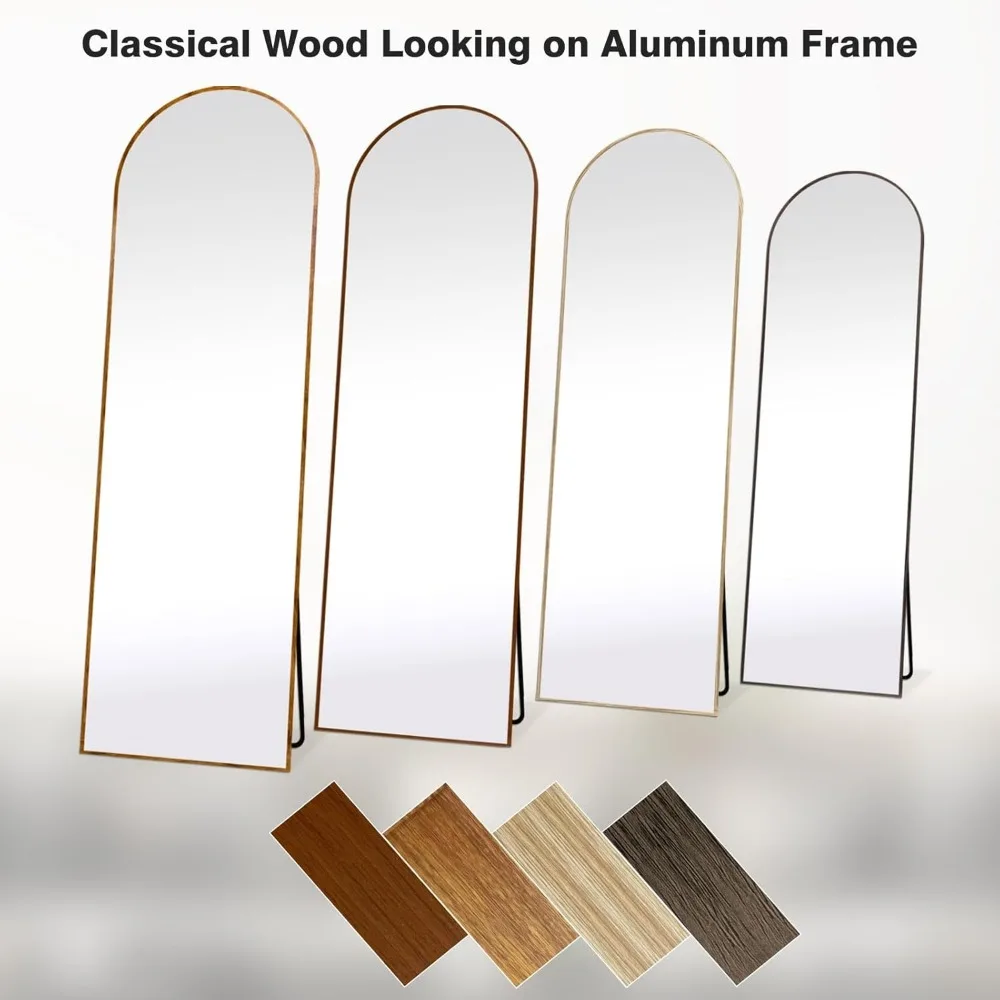 Freestanding Full-Length Aluminum Framed Floor Mirror in Grayish Driftwood Style for Complete Body Reflection
