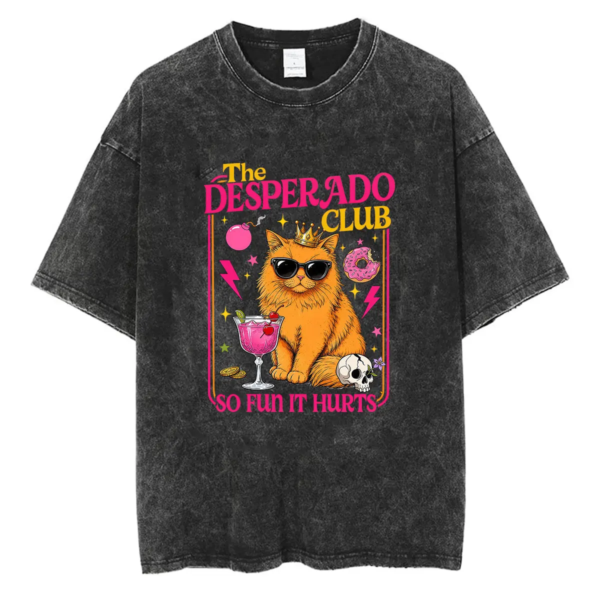 Hot Game Dungeon Crawler Carl Vintage Washed T-Shirt God Damnit Donut Cat Tops Kleidung Kurzarm-T-Shirts Herren Damen T-Shirt – Detail 7