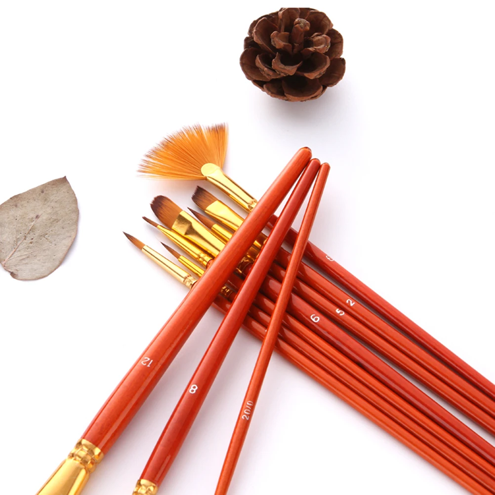 

10Pcs Nylon Different Sizes Paint Wood Handle Artist Paint Brush Set for Body Paint Oil Acrylic Watercolor