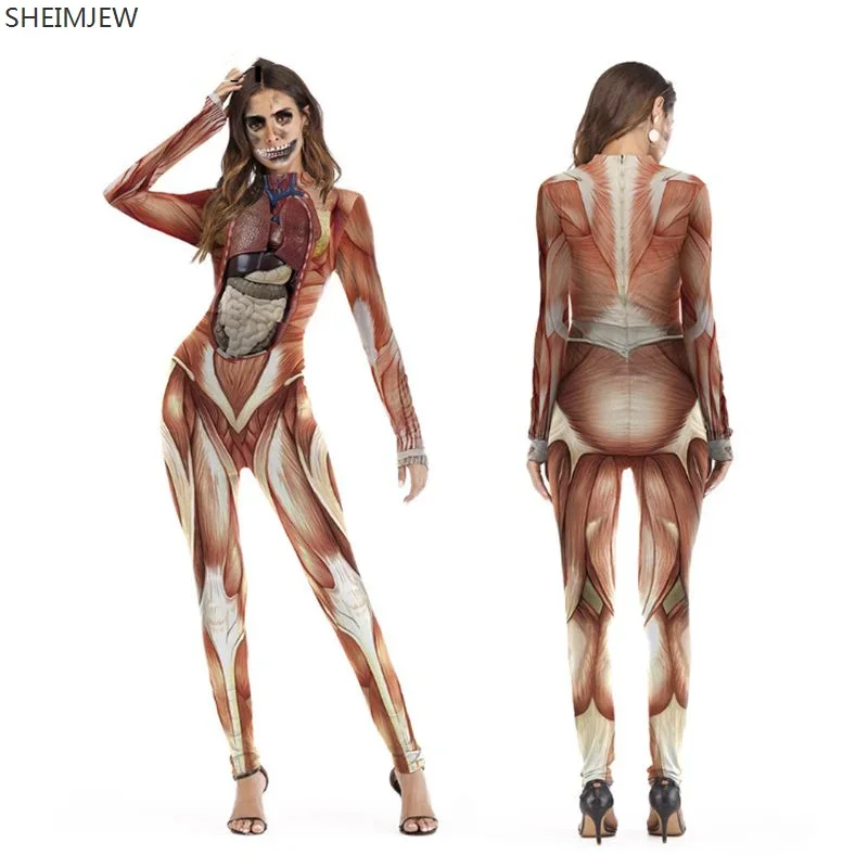 Elastic Human Anatomy Body Bodysuit Halloween 3D Party Muscle Printed Jumpsuit Cosplay Costume Catsuit Economics 2023