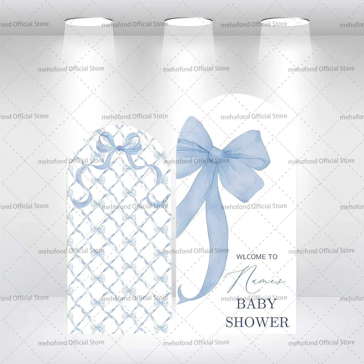 Mehofond Custom 2-Sided Light Blue Bow Pattern Kids Birthday Party Baby Shower Cover Chiara Arch Wall Background Decor Backdrop