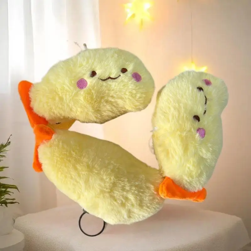 "Adorable porte-clés de poupée en peluche de crevettes et de poissons ; Parfait pour pendentif de sac, décoration de suspension de sac à dos
