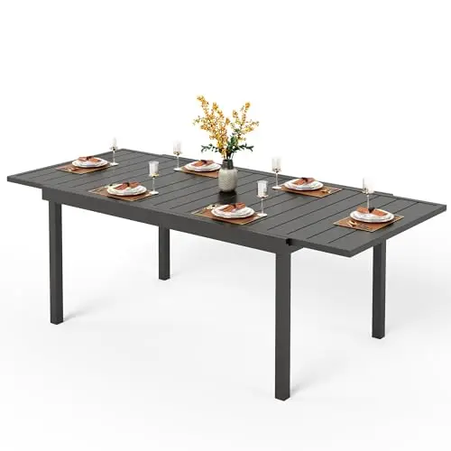 Patio Expandable Metal Dining Table for 6-8, Black | 99
