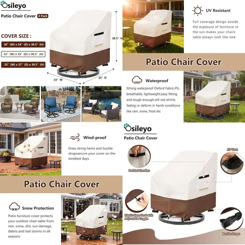 

Комплект из 4 водонепроницаемых вращающихся чехлов для шезлонгов на открытом воздухе, сверхмощных мебели для патио, бежевого и коричневого цвета, 33 Вт x 35D x 38,5 В