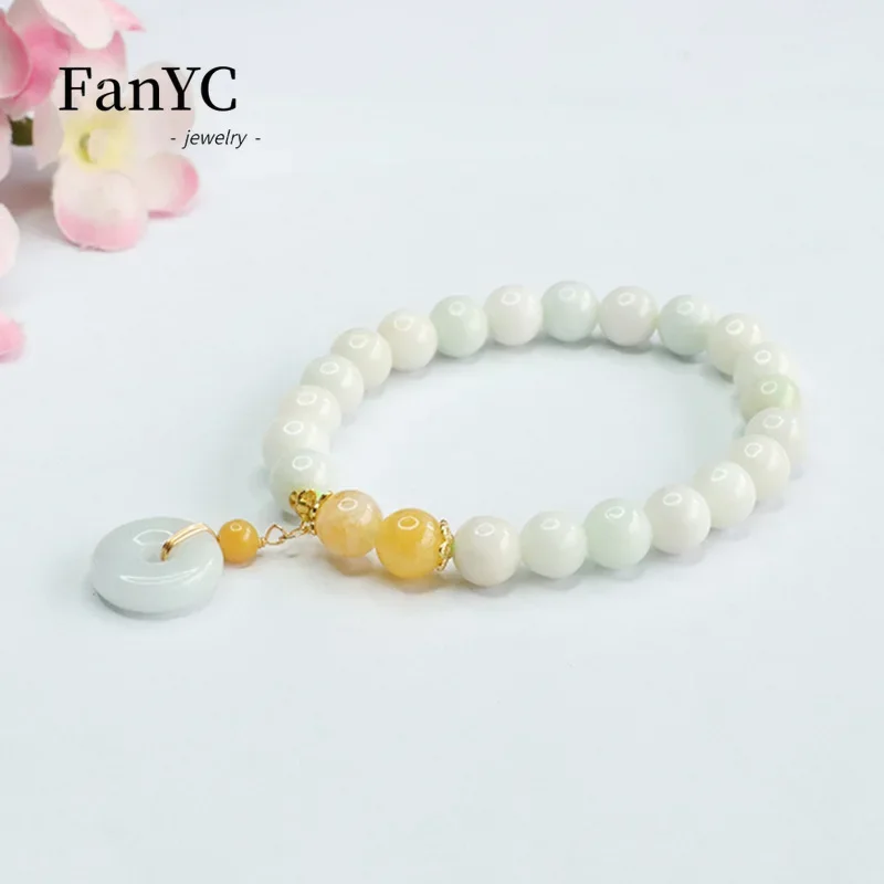 Natural Myanmar Jadeite Peace Button Bracelet Exquisite Fashion Lucky Amulet Jade String Men and Women Holiday Gift