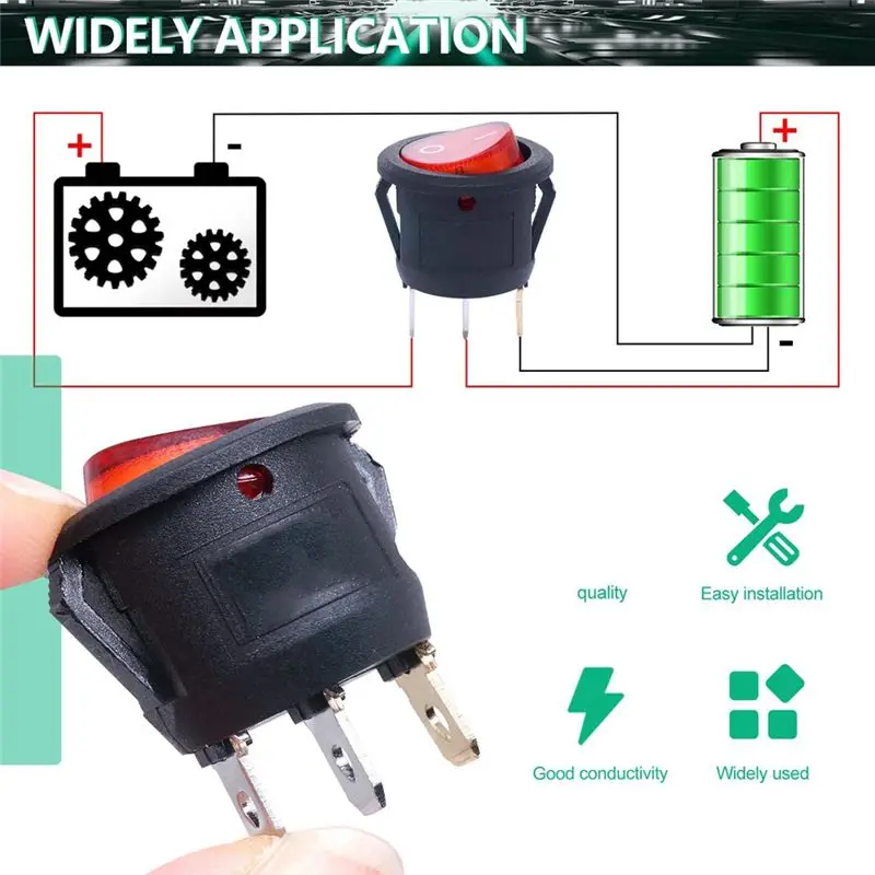 SHGO 6Pcs KCD1-105 Round Rocker Switch, 3 Pins 2 Position ON/Off Red and Green LED Light Illuminated Power Switch