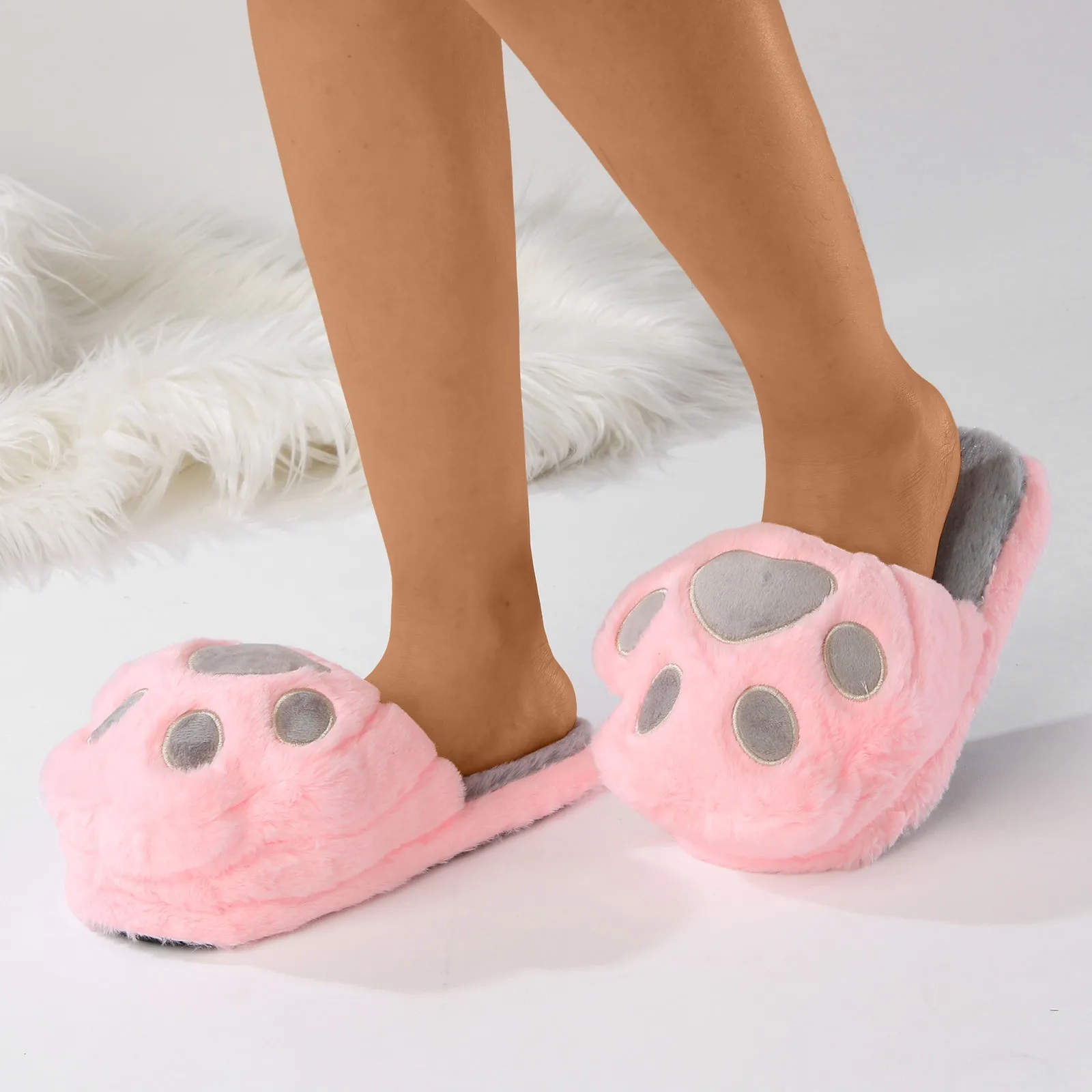 Cotton Slippers Female Simulation Cat Slippers Indoor Home Plush Anti Slip Shoes Cute Home Plush Womens Fuzzy Slipper Socks