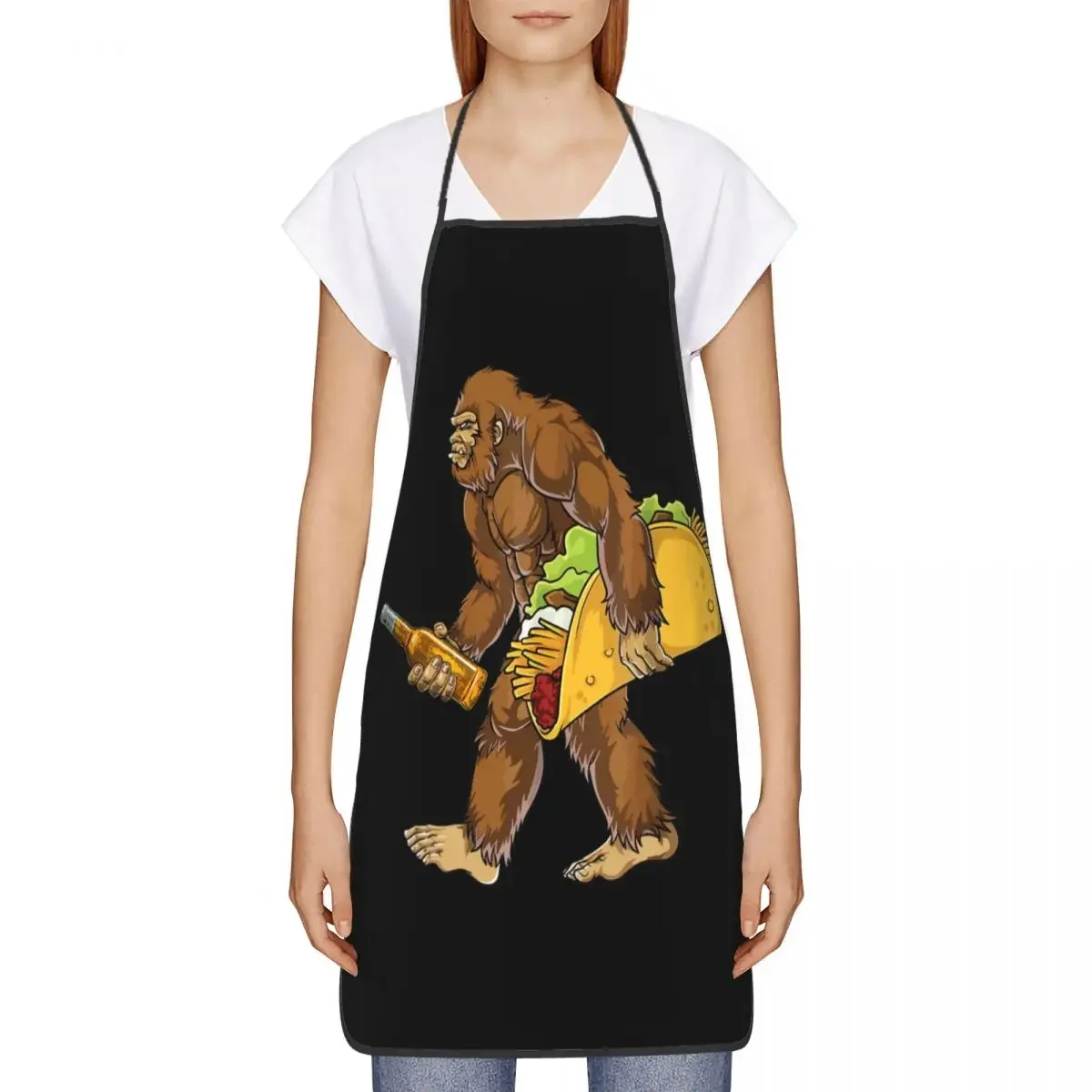 Unisex Bigfoot Carrying Taco And Beer Bib Apron Adult Women Men Chef Tablier Cuisine for Kitchen Cooking Gardening