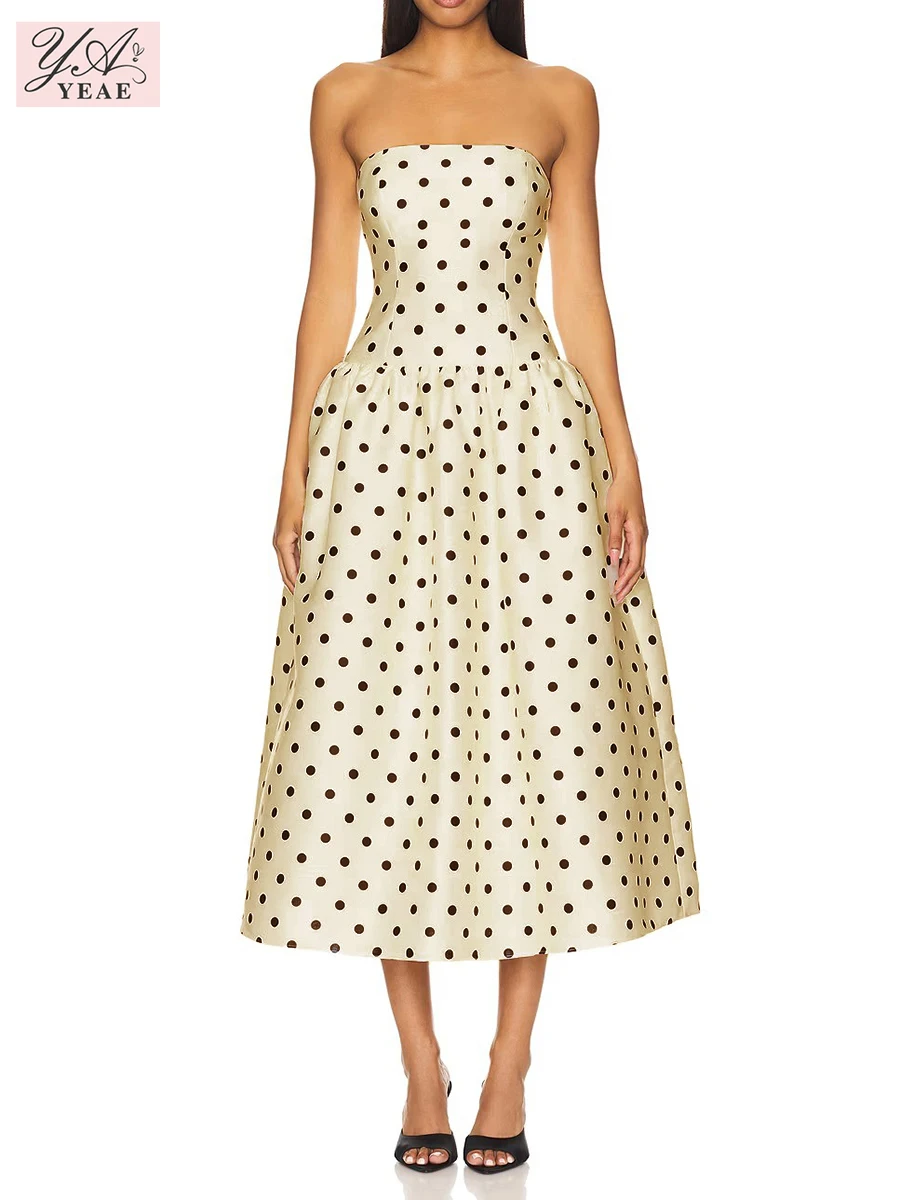 

2025 Women's Slim Elegant Dress, Square Neck Sleeveless High Waist Wave-Point Dress for Party Wedding