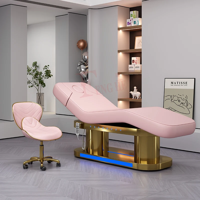 

Custom Luxury Lash Bed White pink Facial Beauty Head Spa Bed 4 Motors Electric Massage Tables Beds