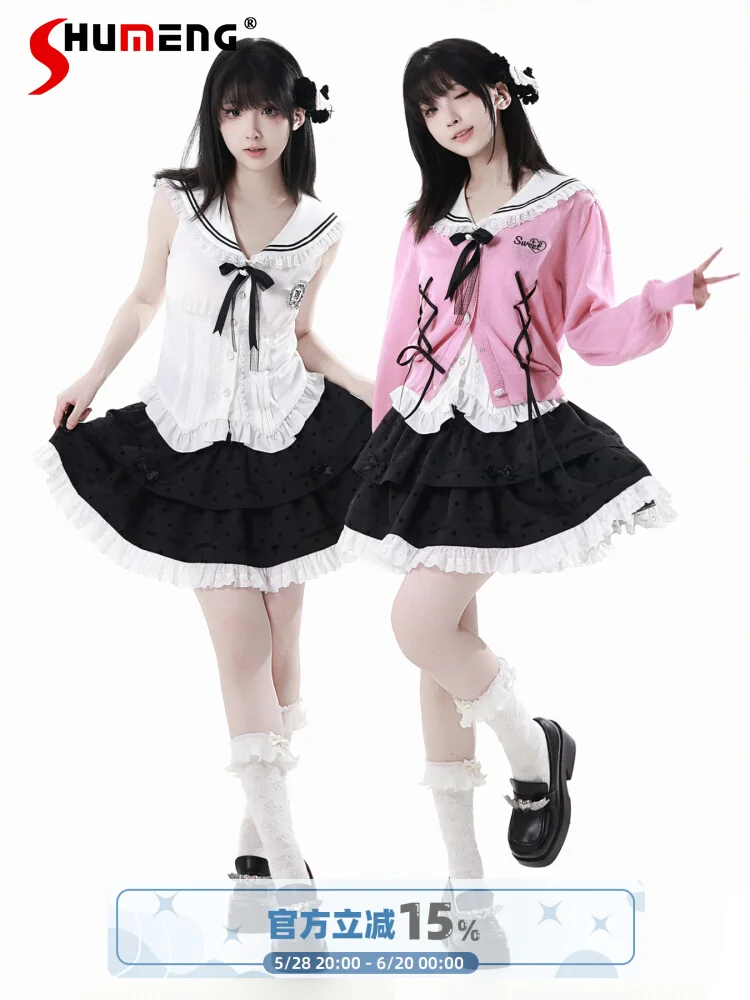 

Fashion Street V-neck Long Sleeve Heart Buckle Single-breasted Bow Loose Versatile Casual Pink Knitted Cardigan Top Women Summer