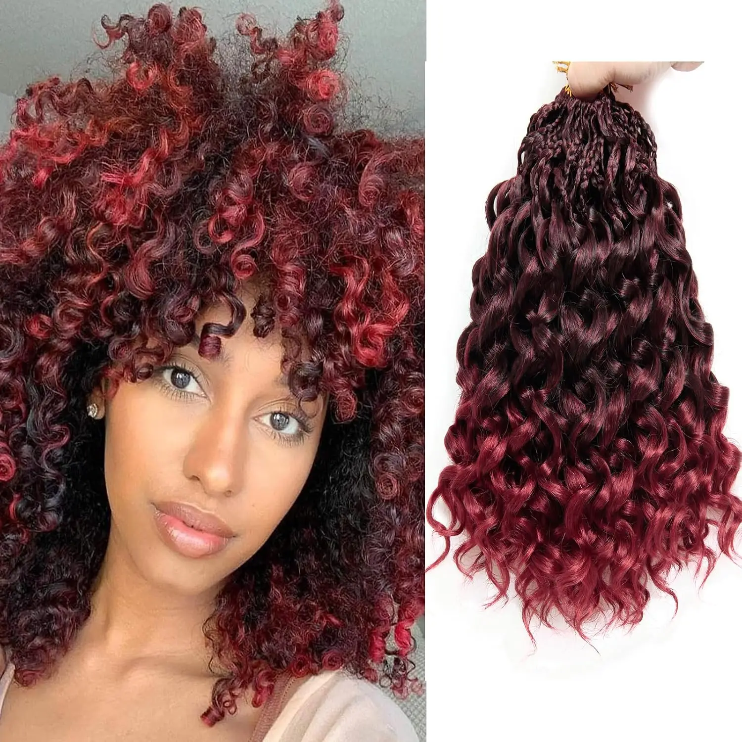 Pre‑Looped Boho Gogo Curl Crochet Hair 8 Packs Synthetic Braiding Hair Extensions Curly Texture for Women Daily Vacation Party