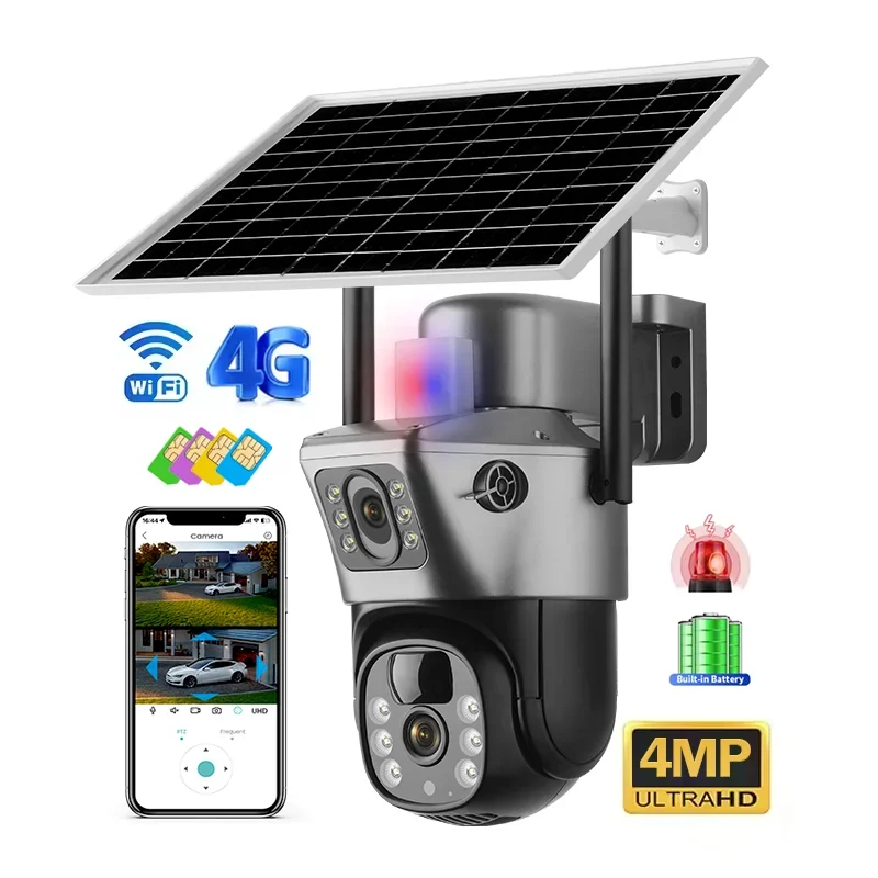 

2026 Newest V380pro 4G Wifi Security Camera Dual Screens Wireless Solar Powered PTZ Dome Camera Featuring Pir Motion Detection C