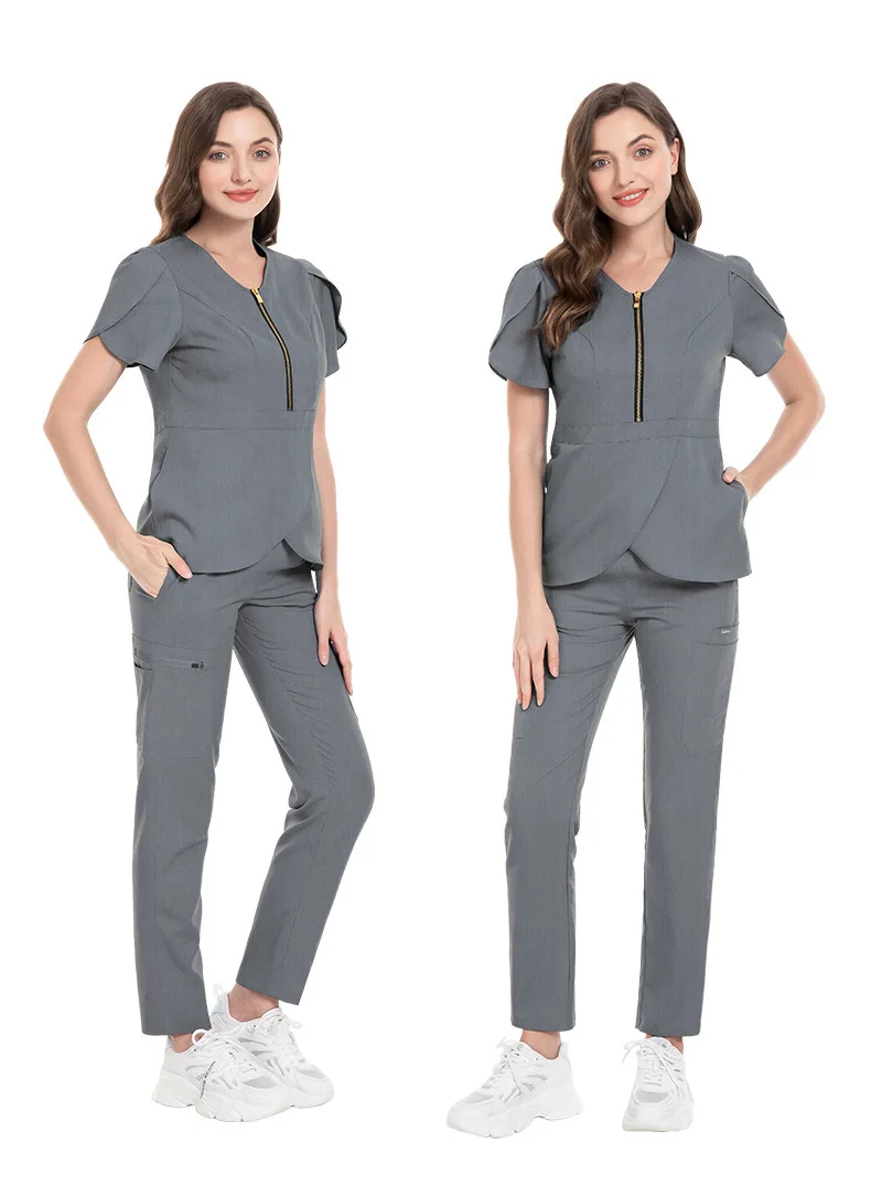 

Women Wear Stylish Scrub Sets Fashion Medical Suits Hospital Uniform Tops Pant Beauty Salon Dental Clinic Workwear Clothes Set