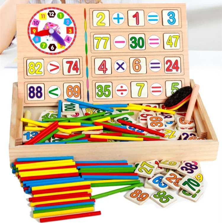 

[Funny] Baby Educational toys wooden Understanding Digital Arithmetic Time Color game Mathematics counting rods set learn toy