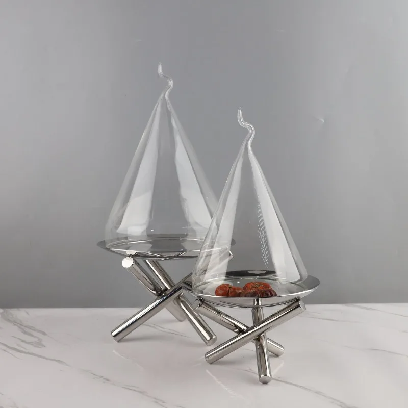 Modern simple ins style stainless steel fruit plate fruit pot, covered snack plate, dining table model room hotel soft