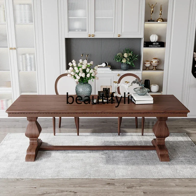 

LXAmerican light luxury solid wood dining table and chair combination retro rectangular coffee table deskSSS