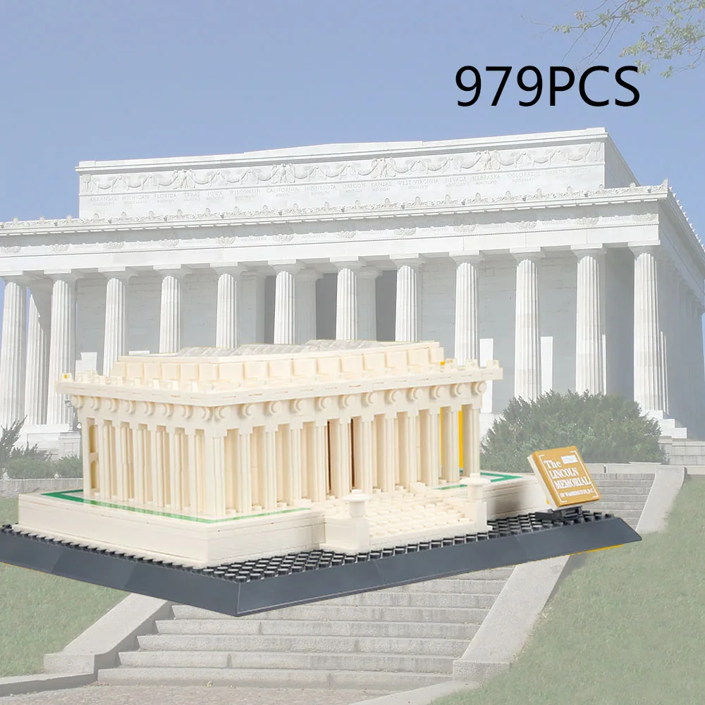 World Famous Modern Historical Architecture Building Block Model Lincoln Memorial Washington United States Brick Toy Collection