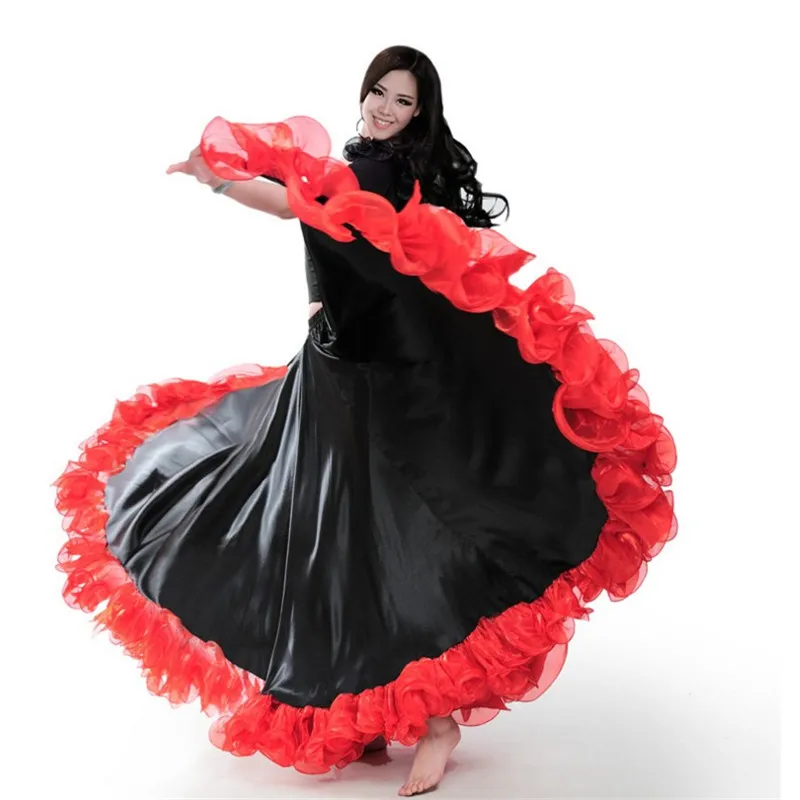 Colore rosso Flwomen vestido flamenco 180-720 gradi amenco Gonna da ballo Moneta d'oro Costume da spettacolo di danza spagnola