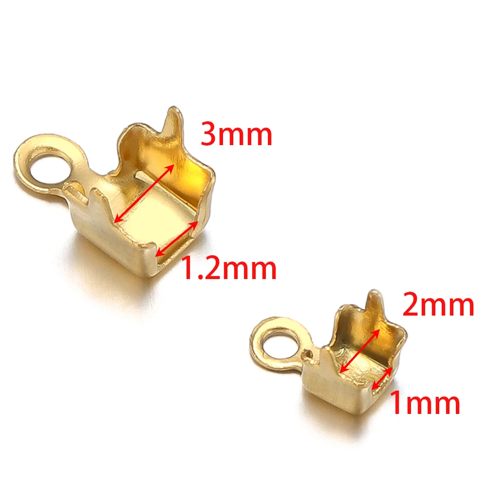 50/100pcs Stainless Steel Clasps Cords End Clip Tip Fold Crimps Cubic Zircon Chains Connectors for DIY Jewelry Making Findings