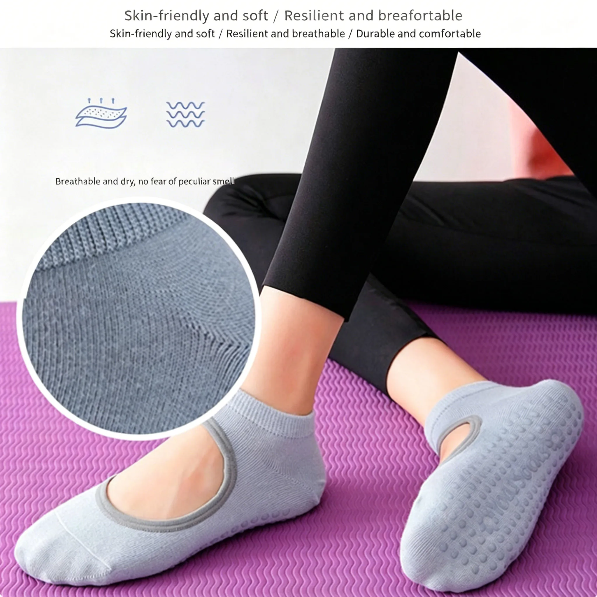 Non-slip Yoga Socks for Women Men, Anti-skid Bottom Indoor Fitness Sports Socks, Soft Breathable Dance Practice Socks, Non Slip