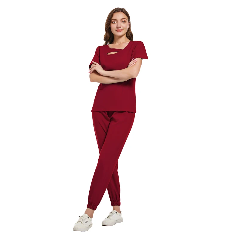 Scrubs Uniform Suit Short Sleeve V-neck Tops+jogger Pants Set Nursing Uniform Women Multicolor Pet Doctor Scrub Medical Workwear