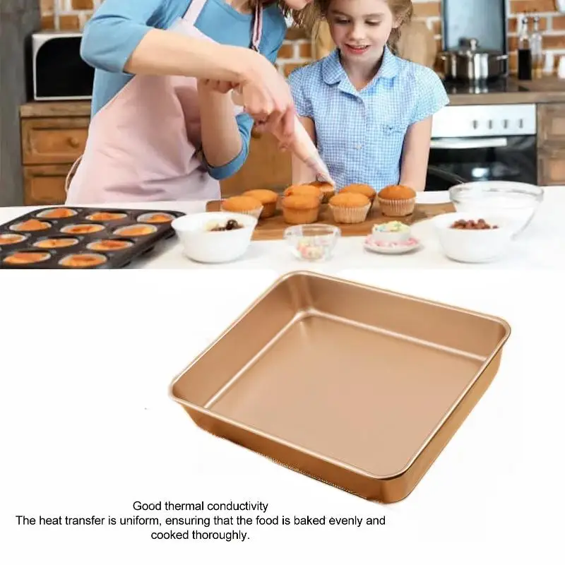 Nonstick Gold Rectangular Bakeware Pan Multipurpose Baking Tray for Cake Bread Roast Home Kitchen Supplies