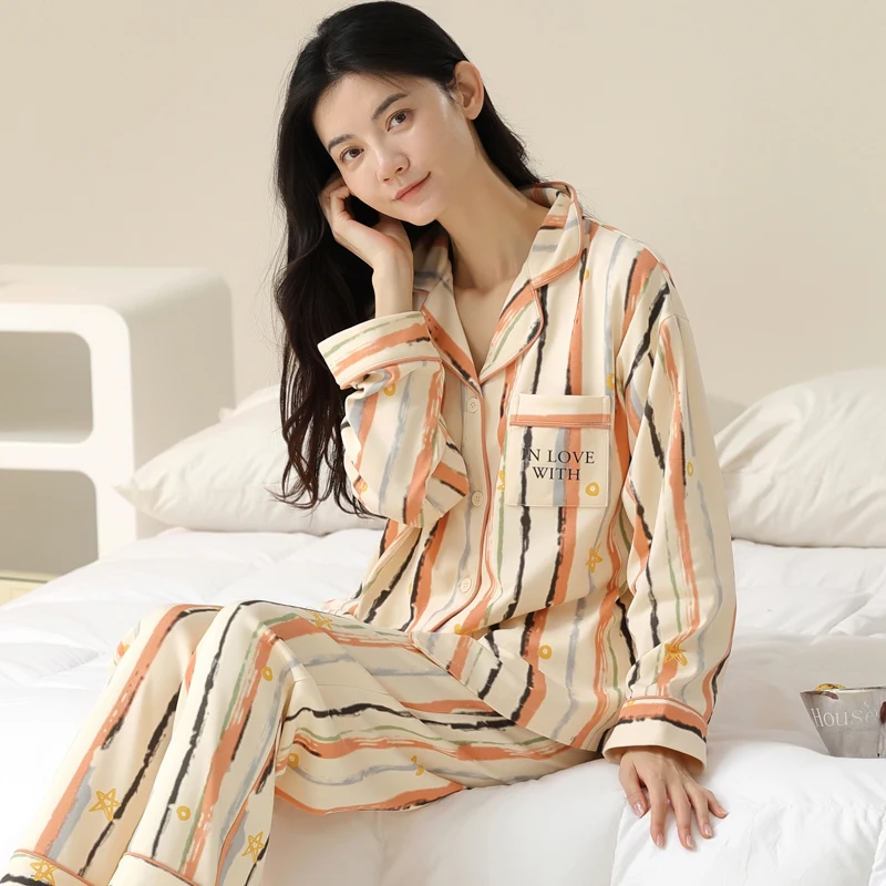 Cotton Plus size Nightdwear Women 00.00kg Autumn Loose Long Sleeves Home Wear Spring Cardigan Sleepwear Young Girl Loungewear
