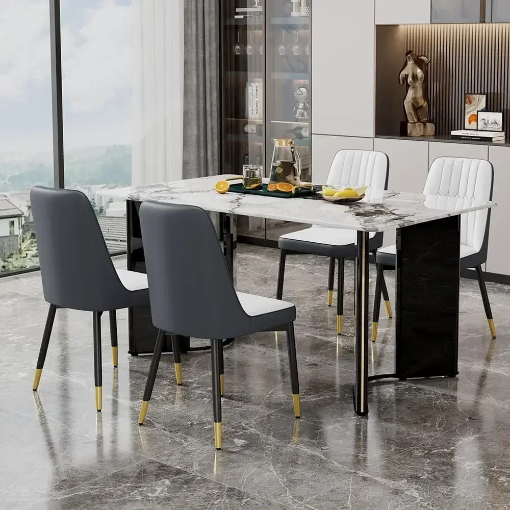 

Dining Table Chairs Set of 4,Kitchen Table and Chairs for 4,White Faux Marble Pattern Table with 4 Modern Dining Chairs Suitable
