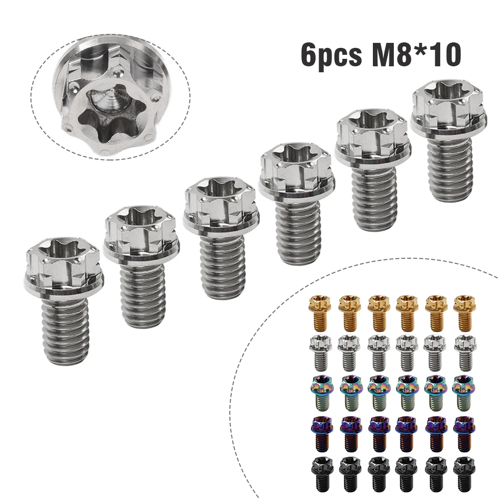 6 шт. M8x10 мм титановые болты с головкой Torx, фланцевые винты для мотоцикла, велосипеда