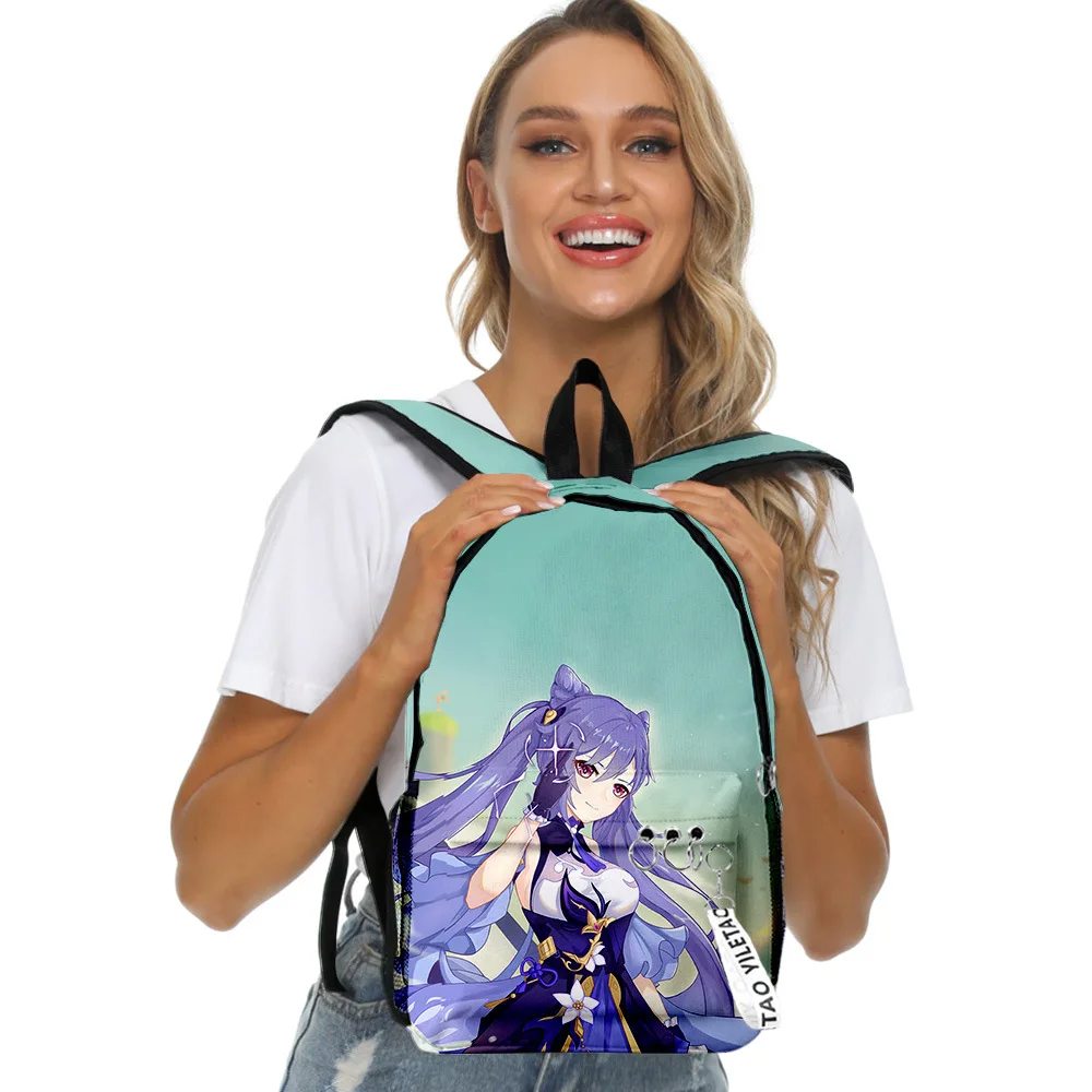 Genshin Impact-mochilas clásicas para estudiantes, bolsa de libros con estampado 3D, Oxford, impermeable, llavero, mochilas de viaje para niños y niñas