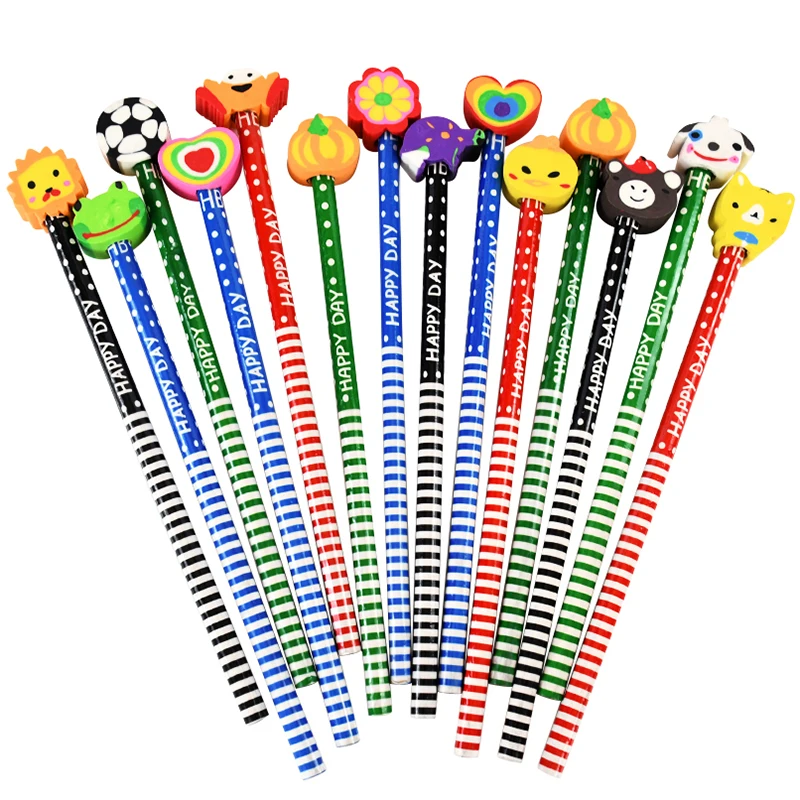 10/20Pcs Cartoon Pencil with Eraser Kids Birthday Party Favors Goodie Bag Pinata Fillers Back To School Prize Christmas Gifts